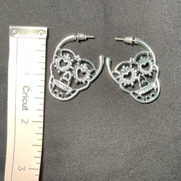 Sugar Skull Silver Hoop Earrings - Picture 4 of 4